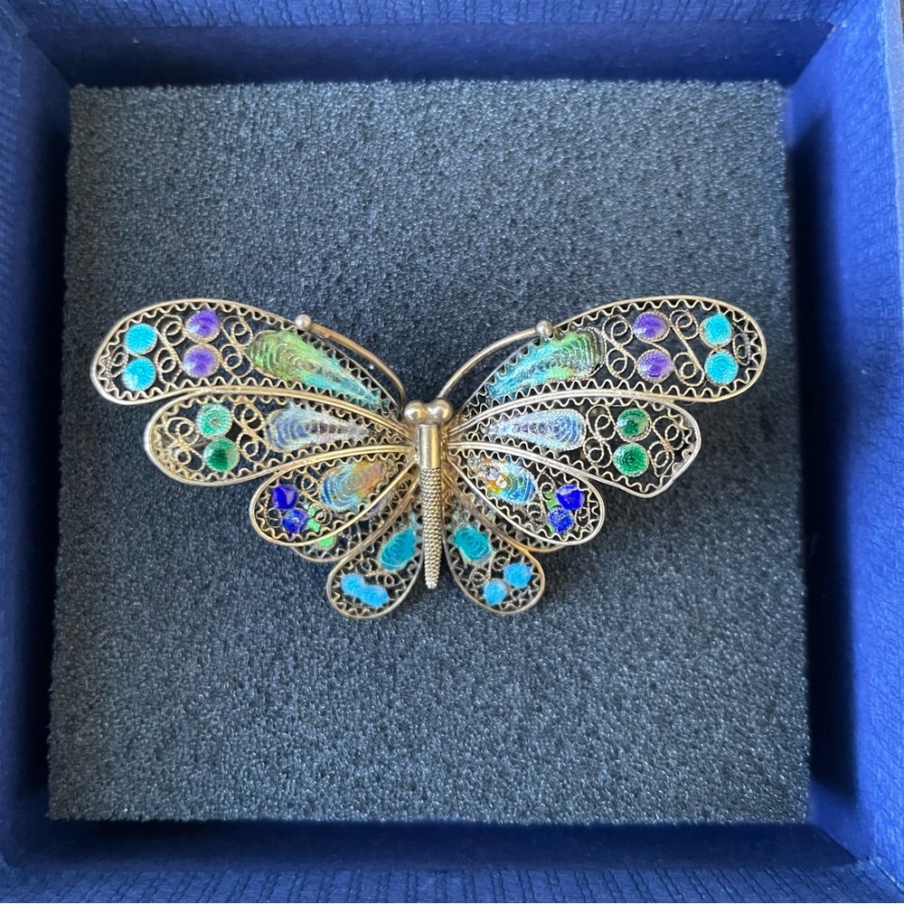 Elegant Gold and Multicolor Butterfly Brooch